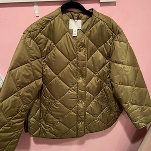 COPY - H&M military green quilted button-up jacket.